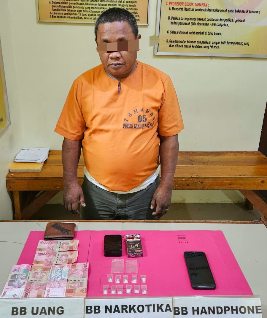 Polsek Kampar Kiri Hilir Tangkap Warga Koto Damai, Sita 11 Paket Sabu-sabu 